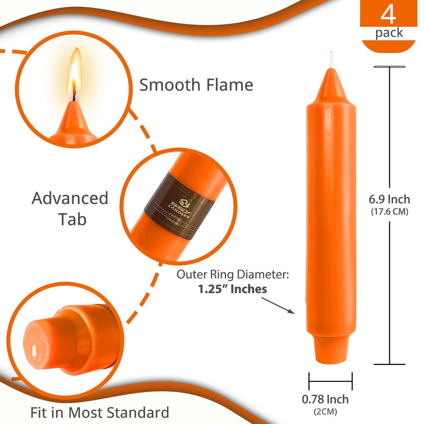 NJAO HOO Halloween Candlesticks Orange Short Taper Candle 7 Inch Unscented Dripless Tapered Candle Set for Home Dinner Fall Decor Party, 4 Pack