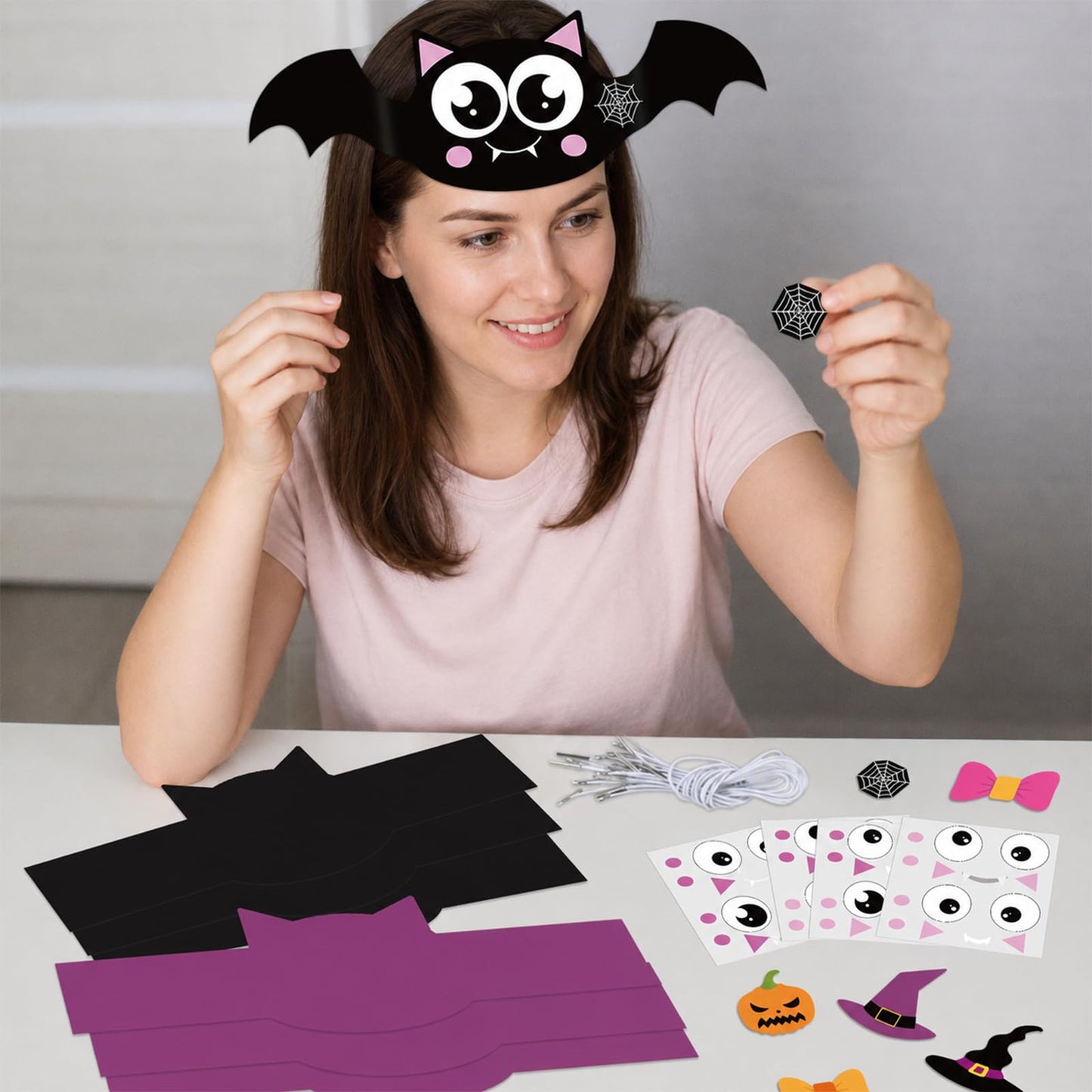 Qyeahkj 24 Sets Halloween Bat Paper Headband Crown Craft Kits Bat Theme Paper Crown Making Kit Easy DIY Art and Craft Crown Hats Halloween Party Supplies for Activities & Parties