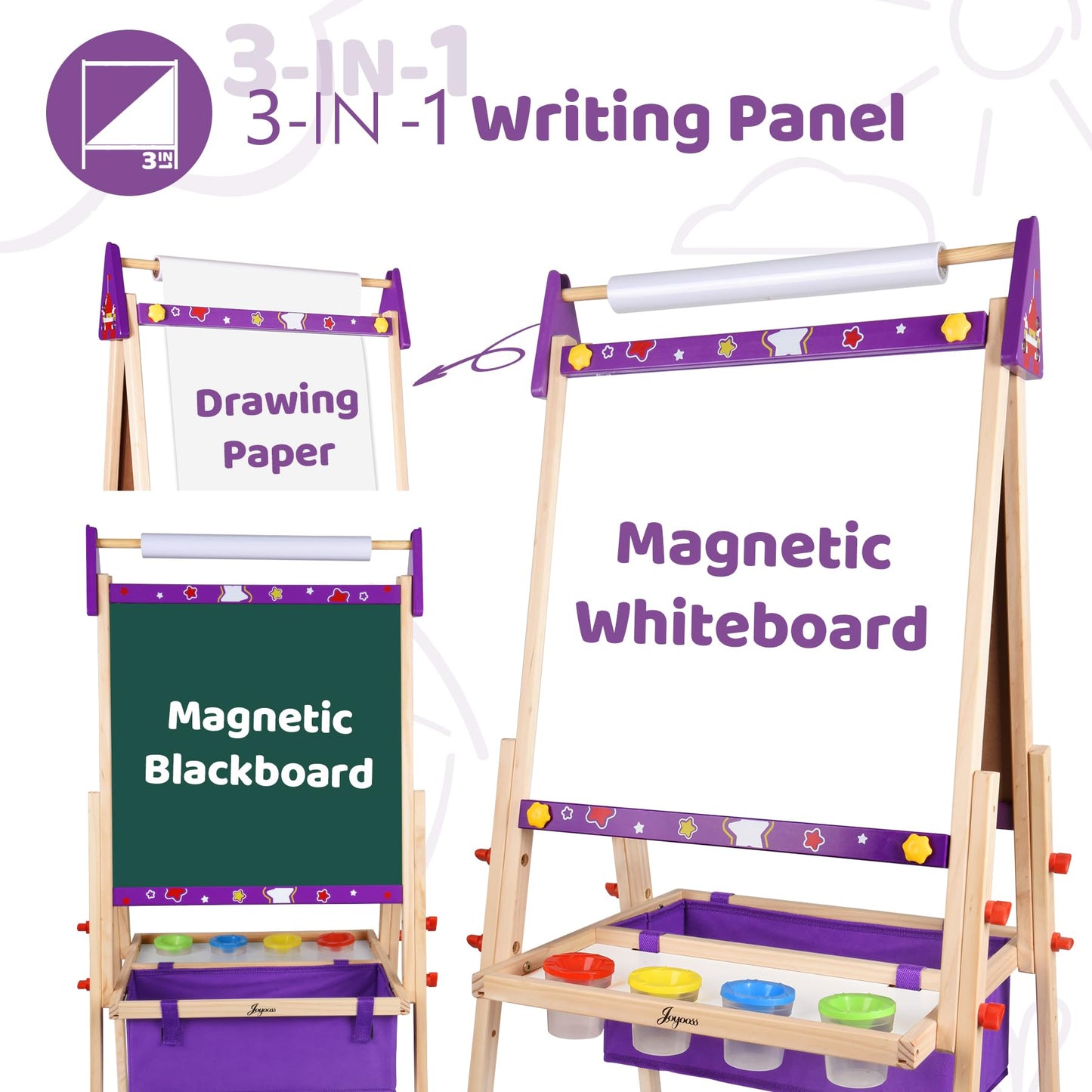 Joyooss Art Easel for Kids Easel for Toddlers,Adjustable Standing Wooden Toddler Easels Kid Whiteboard & Chalk Board Kids Dry Erase Board,Art Easel for Kid Age 2-4 4-8 9-12 Drawing Easels