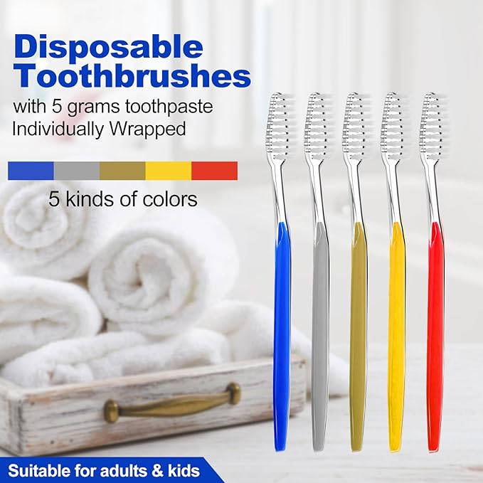 Disposable Toothbrushes with Toothpaste 200pcs (5 Colors)
