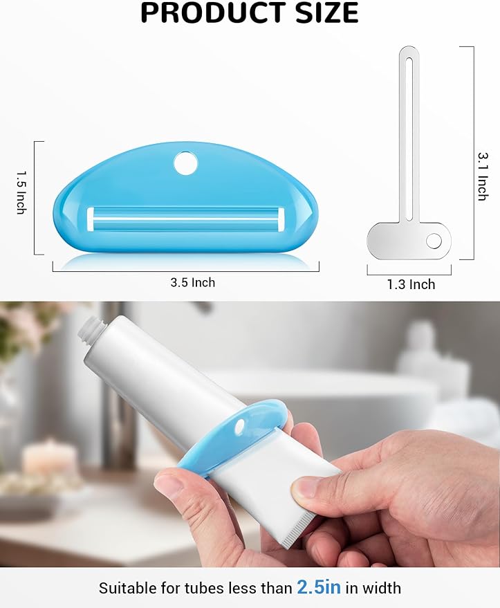 6 PCS Toothpaste Squeezer, 2 Metal Tube Roller Squeezer with 4 Plastic Toothpaste Dispenser Hanging Toothpaste Key, Tube Squeezer Tool for Bathroom, Suitable for Toothpaste, Cosmetics, Paints