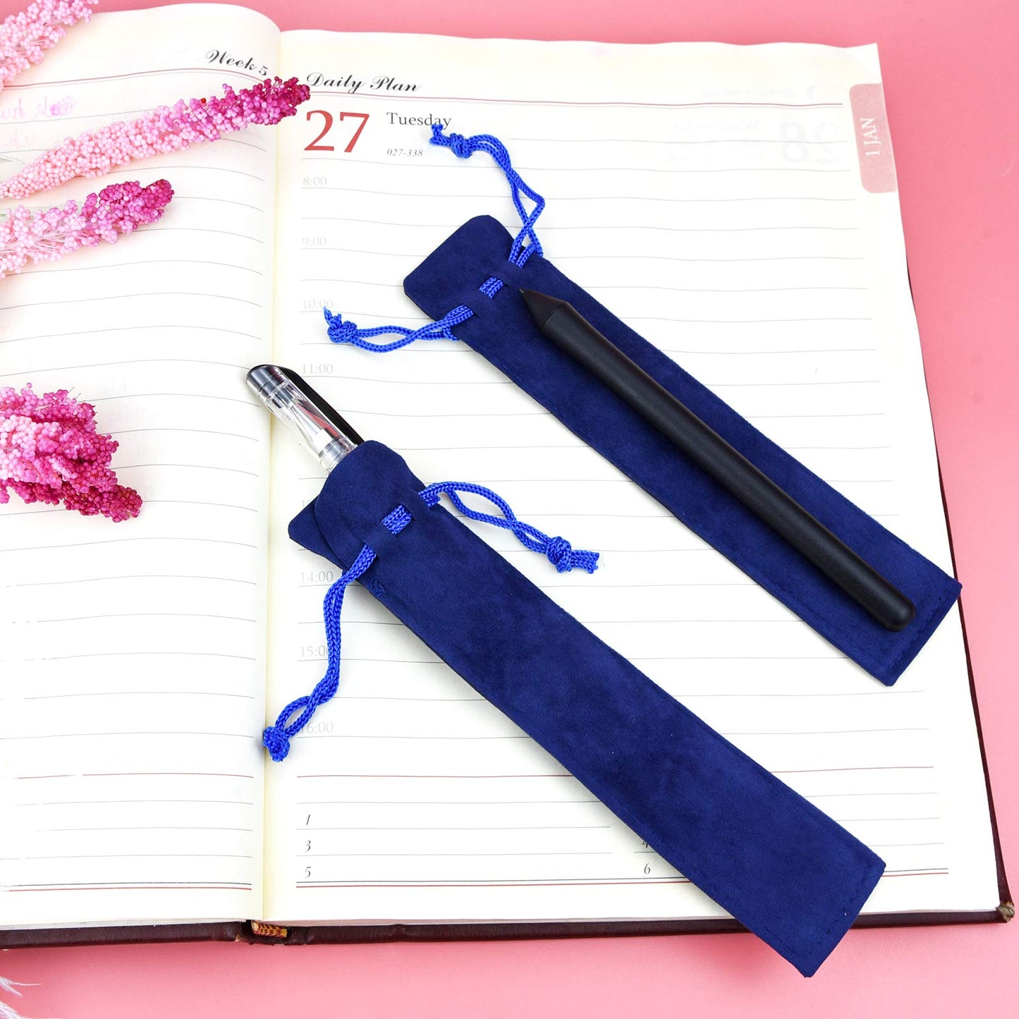 SUMERSHA 100pcs Velvet Pen Pouch Drawstring Pen Bag Single Pen Sleeve Holder for Office Business Gift