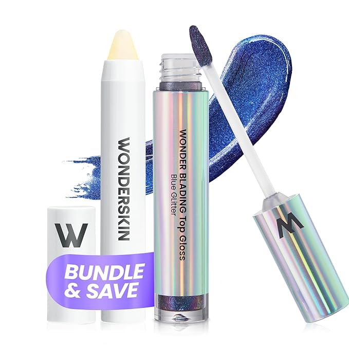 Wonderskin Top Gloss Blue Glitter and Wonder Blading Lip Scrub Set