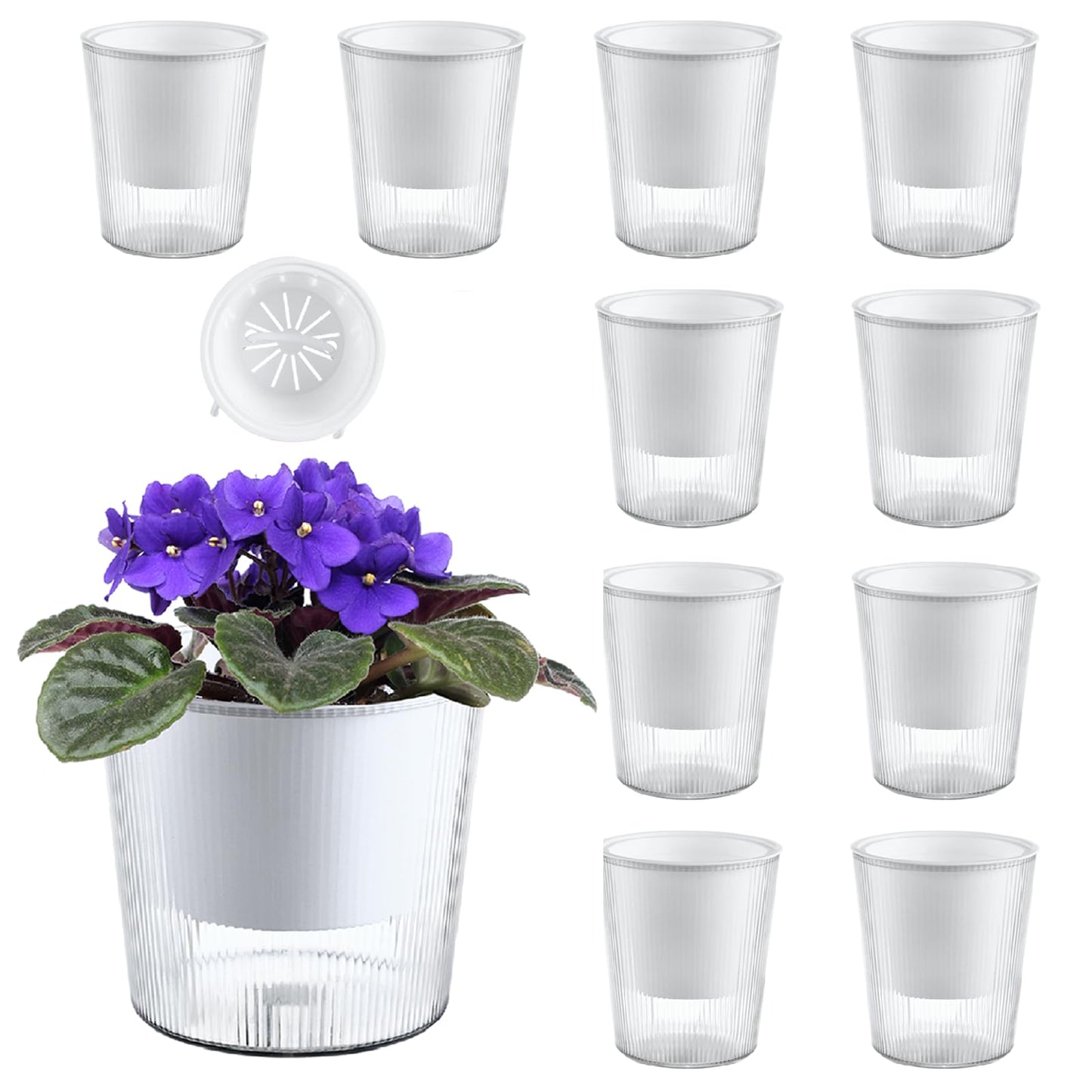 10-Pack 4.5 Inches Clear Self-Watering Pots for Indoor Plants Small Orchid Flower Pot Plastic Wick Planters for African Violet, Home Decor Pot