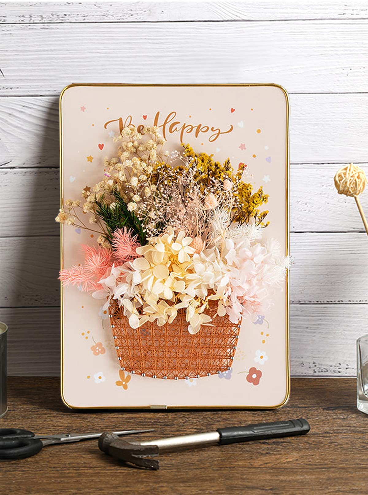 BAZIMA ALICE DIY String Art Kit for Beginner,Flowers String Art, DIY Dried Flowers Craft Kit, Unique Gift,Flower Basket, Craft Kit for Holidays