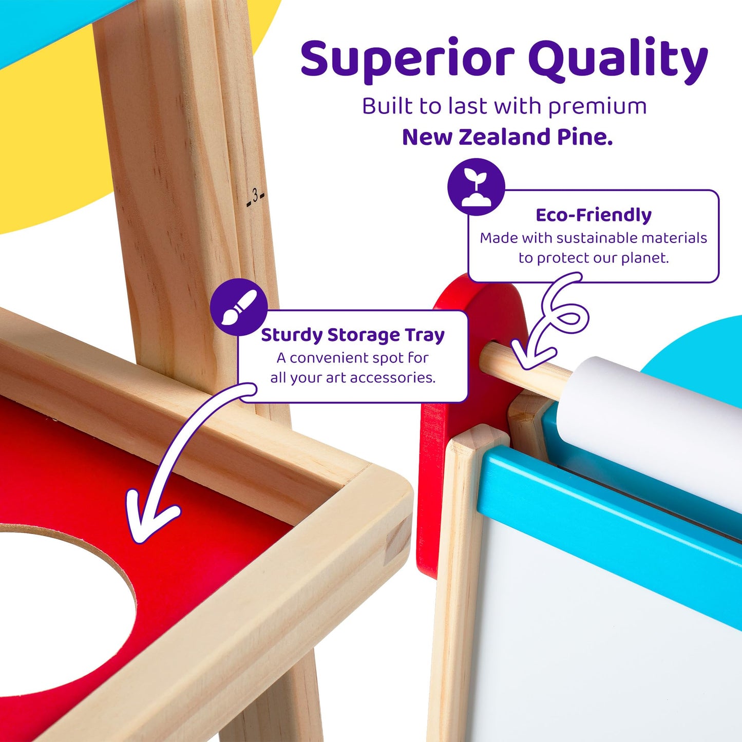 Blue Squid Art Easel for Kids with Paper Roll x 3, Includes 100+ Accessories, Double Sided Adjustable Wooden Painting Easel with Magnetic Chalk Board, White Board for Toddlers Ages 3,4,5,6,7,8,9,10,12