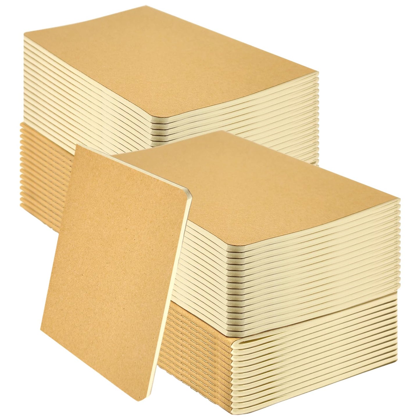 YUQILIN 100 Pack Notebooks Bulk, Journaling Kraft Notebooks 5.5 x 8.3 A5 Softcover Notebook for Travelers Students Office Writing Sketch Travel Journal Notepad with 72 Pages 36 Sheets (Brown-Unlined)