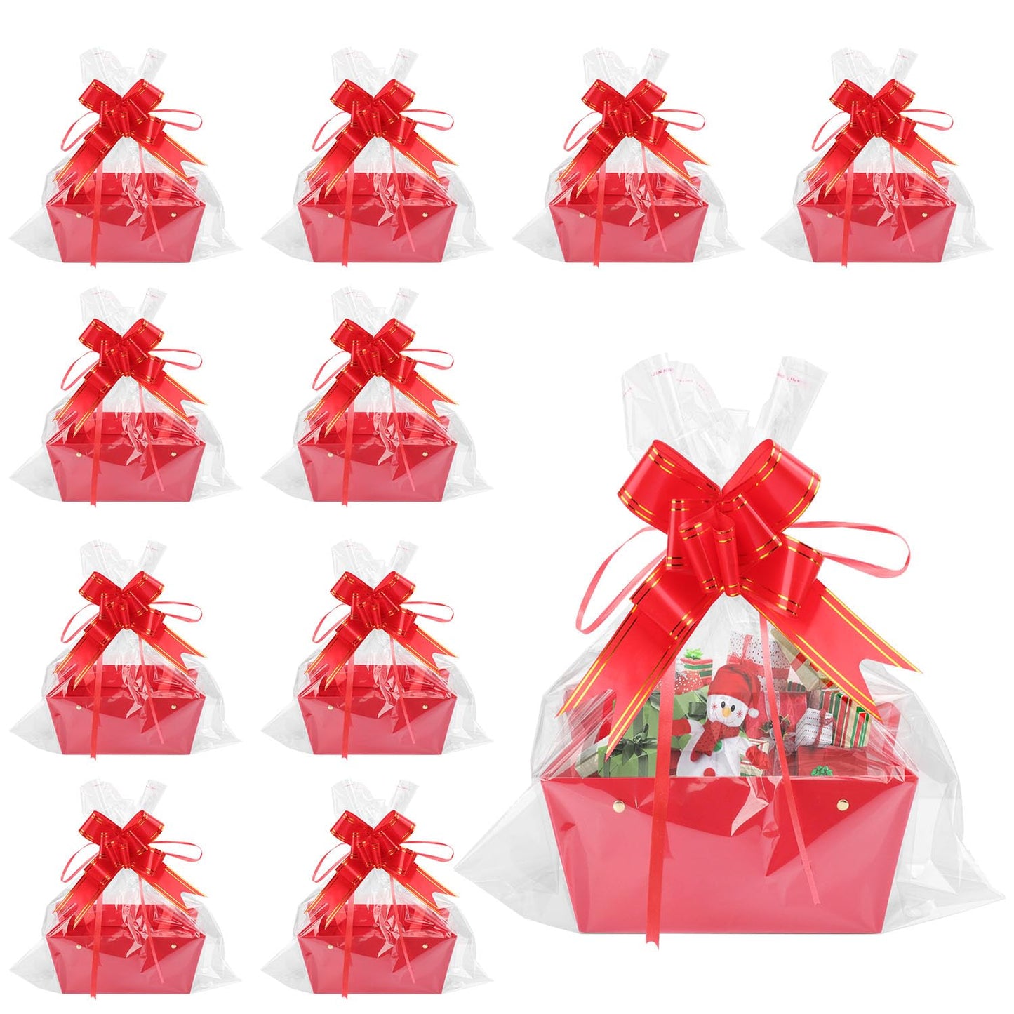 Yiksonyo 15-Pack Red Gift Baskets Empty, Kraft Gift Basket Kit with Bags & Bows, Large 10 x 6.5 x 4.3 inches Red Kraft Gift Basket for Christmas, Birthday, Wedding, DIY and More