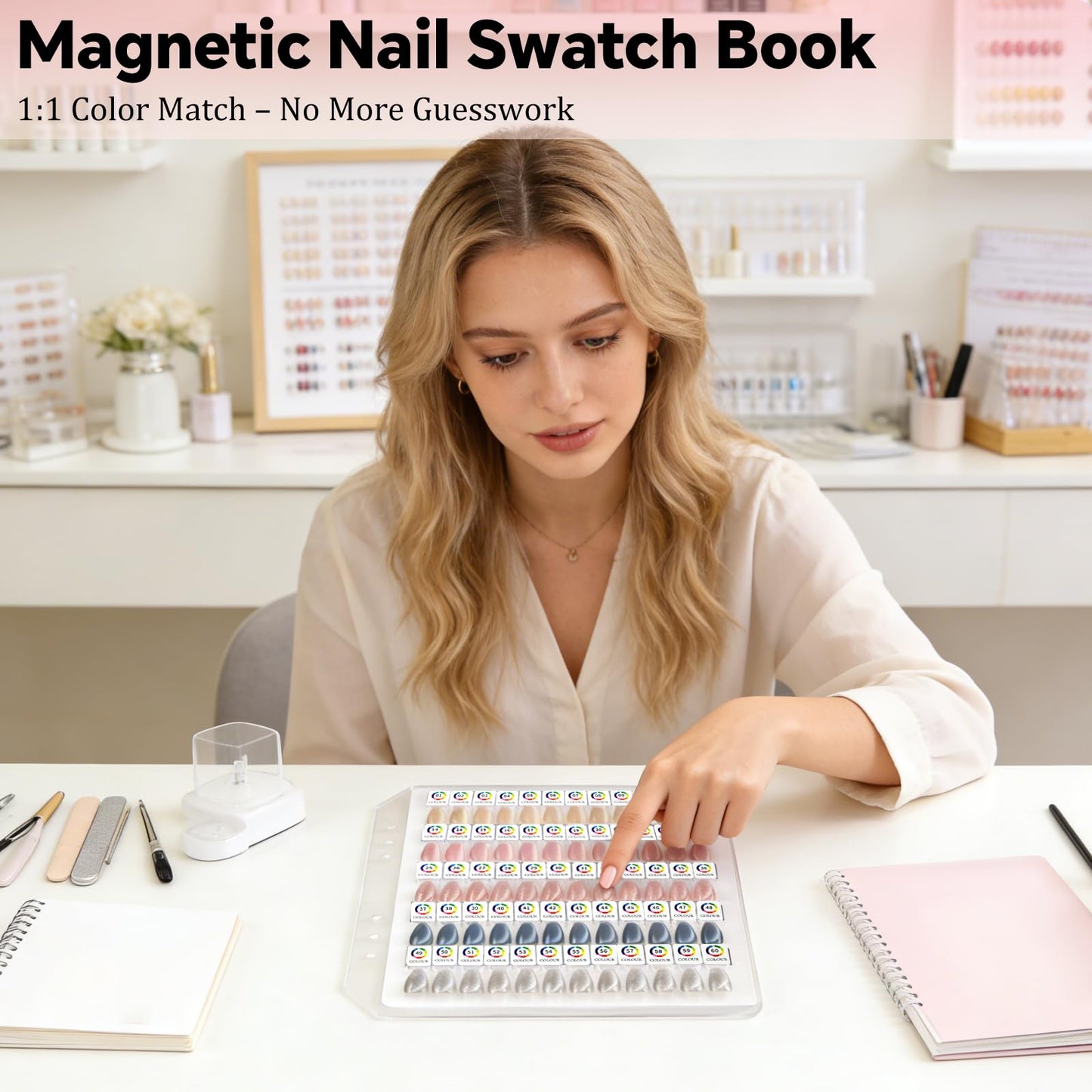 Vnjaoi Magnetic Nail Color Display Book Inside Page with 60 Acrylic Magnetic Nail Display Tips for Nail Art Design Pattern Practice (Cover Not Included)