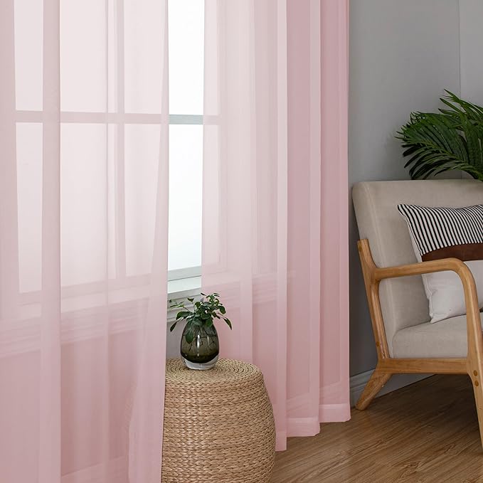 Simplebrand Blush Sheer Curtains 84 Inches Long, Light Filtering Rod Pocket Solid Color Window Sheer Curtain Panels, Elegant Curtains & Drapes for Living Room, Bedroom 2 Panels (42" W x 84" L)