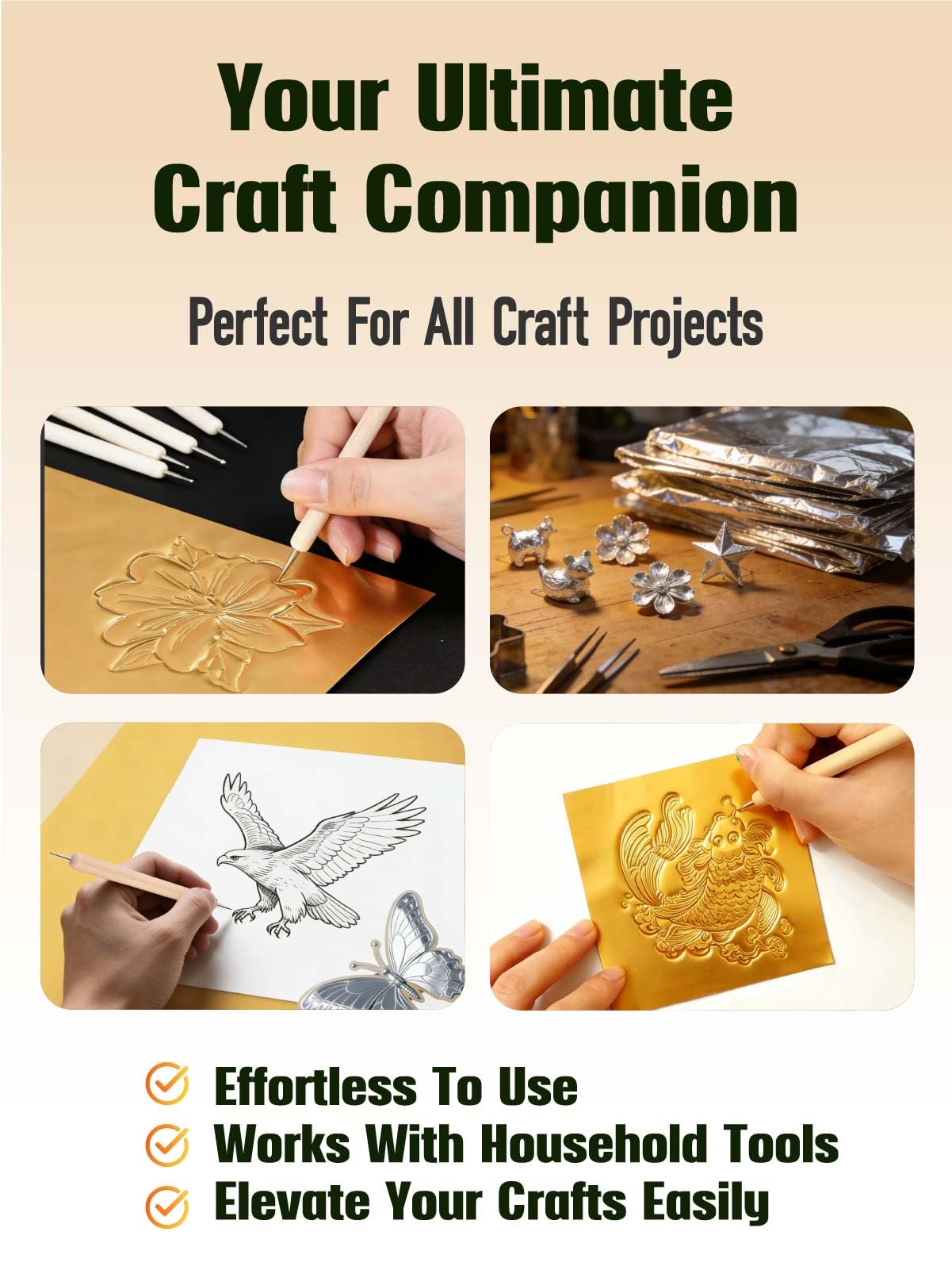 100 Sheets Extra Thick Gold Metal Embossing Foil Sheets for Crafts - 0.07mm/2.76mil Thickness 6x6 inch Aluminum Foil Paper for Embossing Art, Heavy Duty Craft tinfoil Sheets for DIY Foil Crafts
