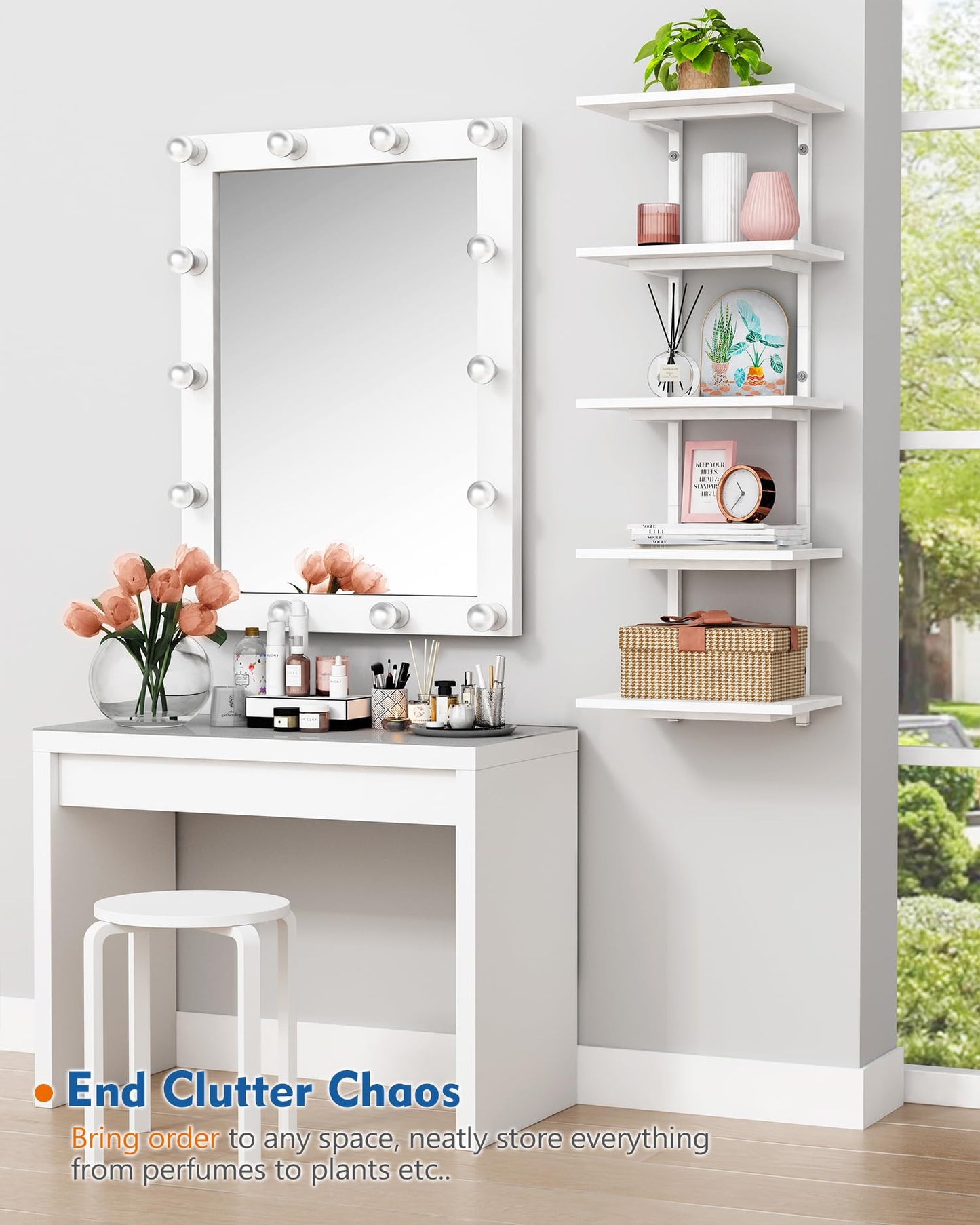 Harwaya White 5 Tier Wall Shelf Unit for Shoes Display, Lack Wall Bookshelf for Bedroom, Vertical Tiered Floating Book Shelves for Office Living Room Bathroom Vanity Kitchen Closet Purses Bags