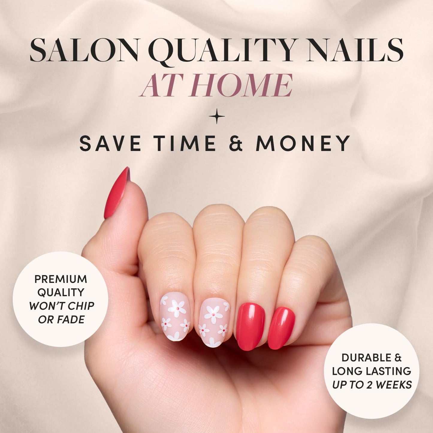 Glamnetic Press-On Nails Bundle - Red Blossom & Goal Digger | Short Oval Fake Nails with Floral Accents | Natural Short Round False Nails with Gold Foil | Reusable, Salon-Quality Nail Kits