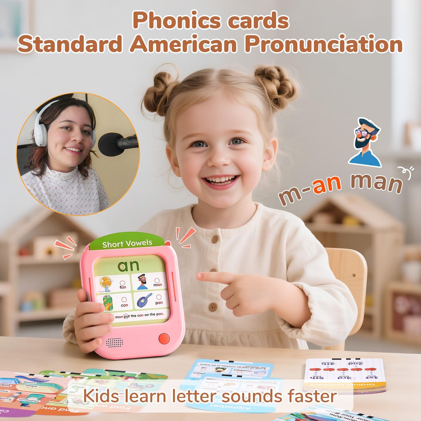JoyCat Kids Learning Tablet, Phonics Talking Flash Cards, Learn to Read with 156 Pages, 40+ Themes, 600+ Words, 100+ Interactive Games, Screen-Free Learning Toys Birthday Gifts for 2-6 Year Old