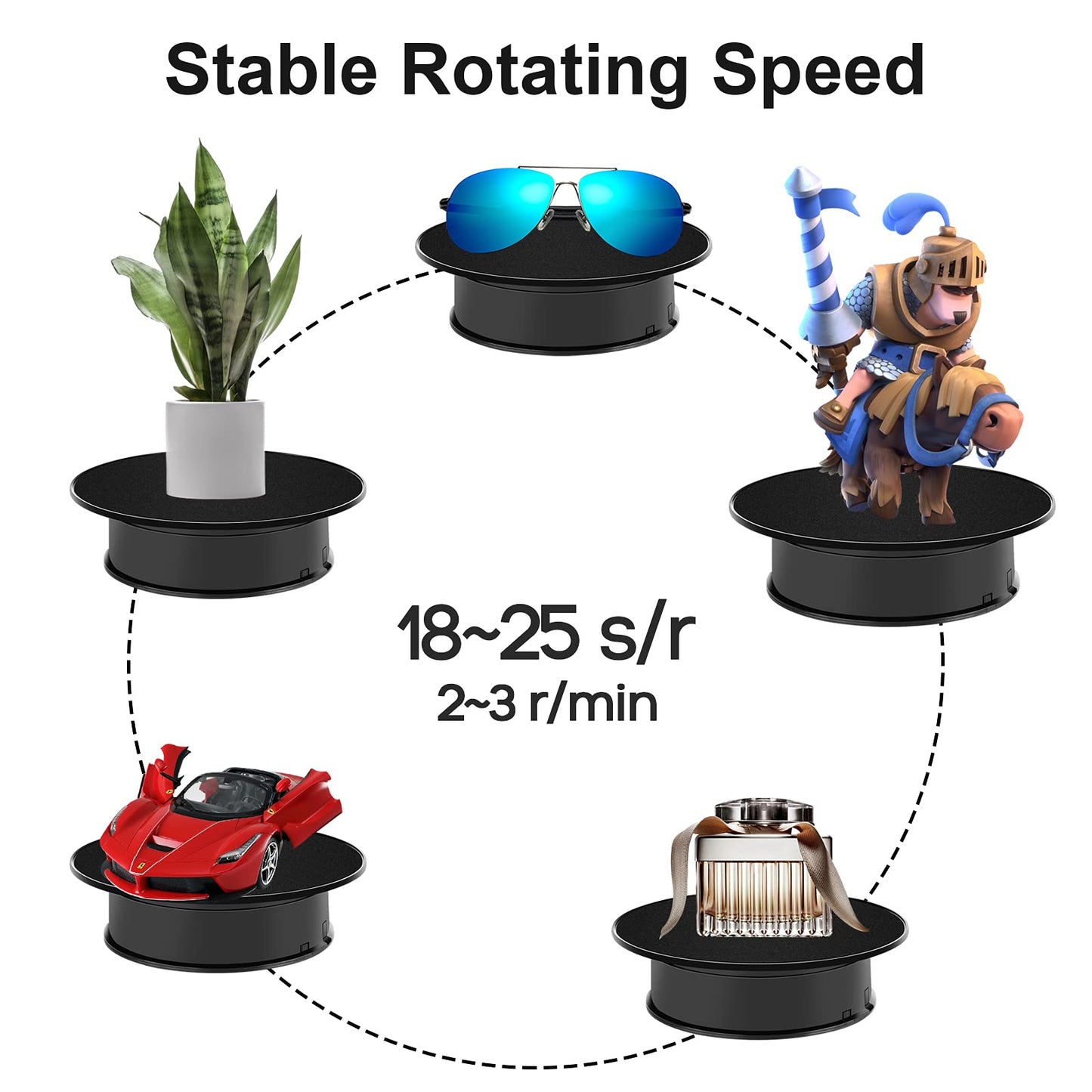 Inovat 8" Ultra-Quiet Motorized Rotating Display Stand for Video Photography Products Display, 360 Degree Black Velvet Rotating Turntable for Jewelry 3D Models (Battery Operated, 10LB LOAD)