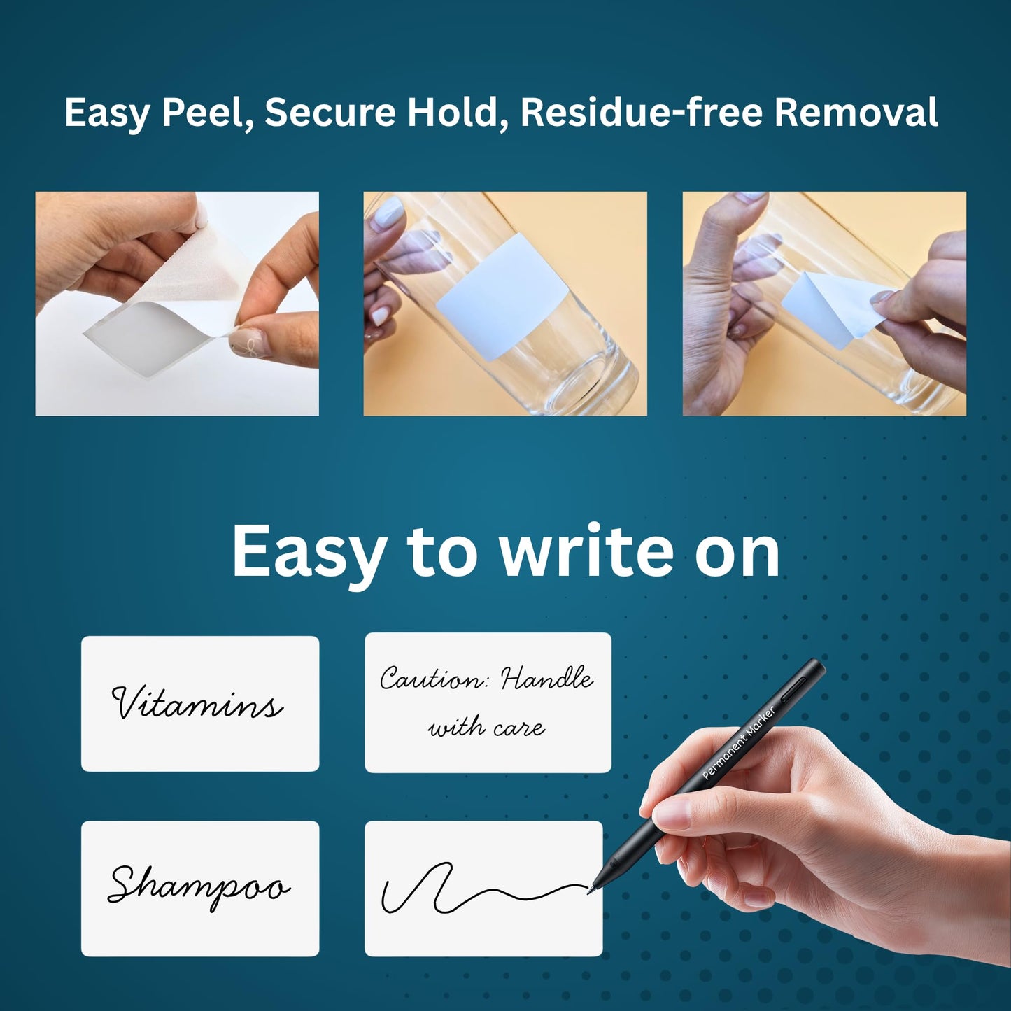 Blank Waterproof Label Stickers, White Write-On Polypropylene Labels with Strong Permanent Adhesive, 70mm x 40mm (2.8” x 1.6”), 500/Roll, Durable for Bottles, Storage Bins, Pantry & Cleaning Supplies