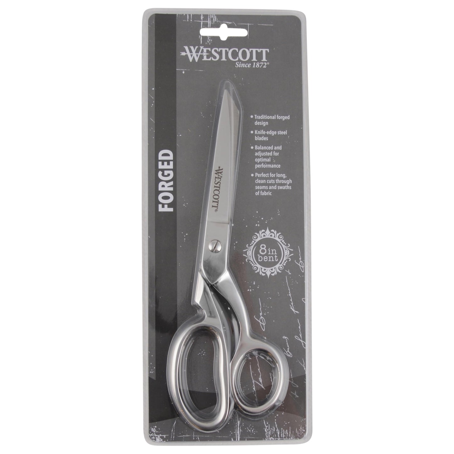 Westcott 8-Inch Forged Heavy Duty Bent Fabric Scissors, Precision-Ground Knife-Edge Blades for Seamless Cutting, Perfect for Sewing, Crafts, and Office