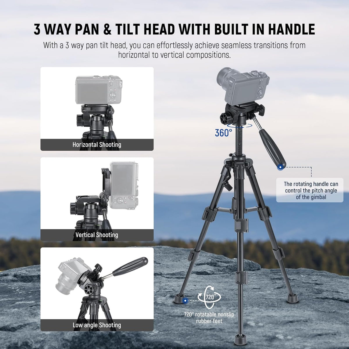 NEEWER Basic Mini Desk Tripod for iPhone & Camera with 3 Way Pan Tilt Head, Handle & Remote, Metal Portable Table Top Video Phone Tripod with 1/4" Plate for DSLR Camera Camcorder, Max Load 13lb, TP02