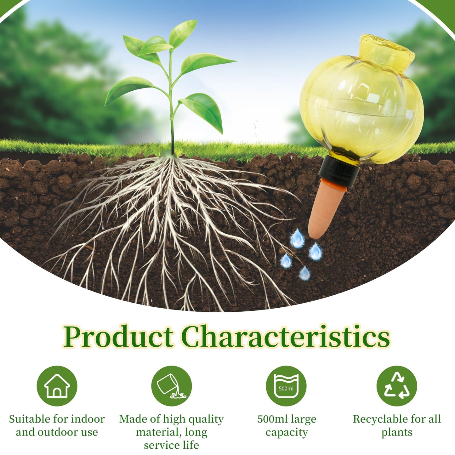 3 Pack Plant Self Watering Globes Top Fill for Indoor Plastic Water Bulbs Slow Release Terracotta 17.5 oz Self Watering Planter Insert Automatic Drip Irrigation Water Spikes Stakes Devices System