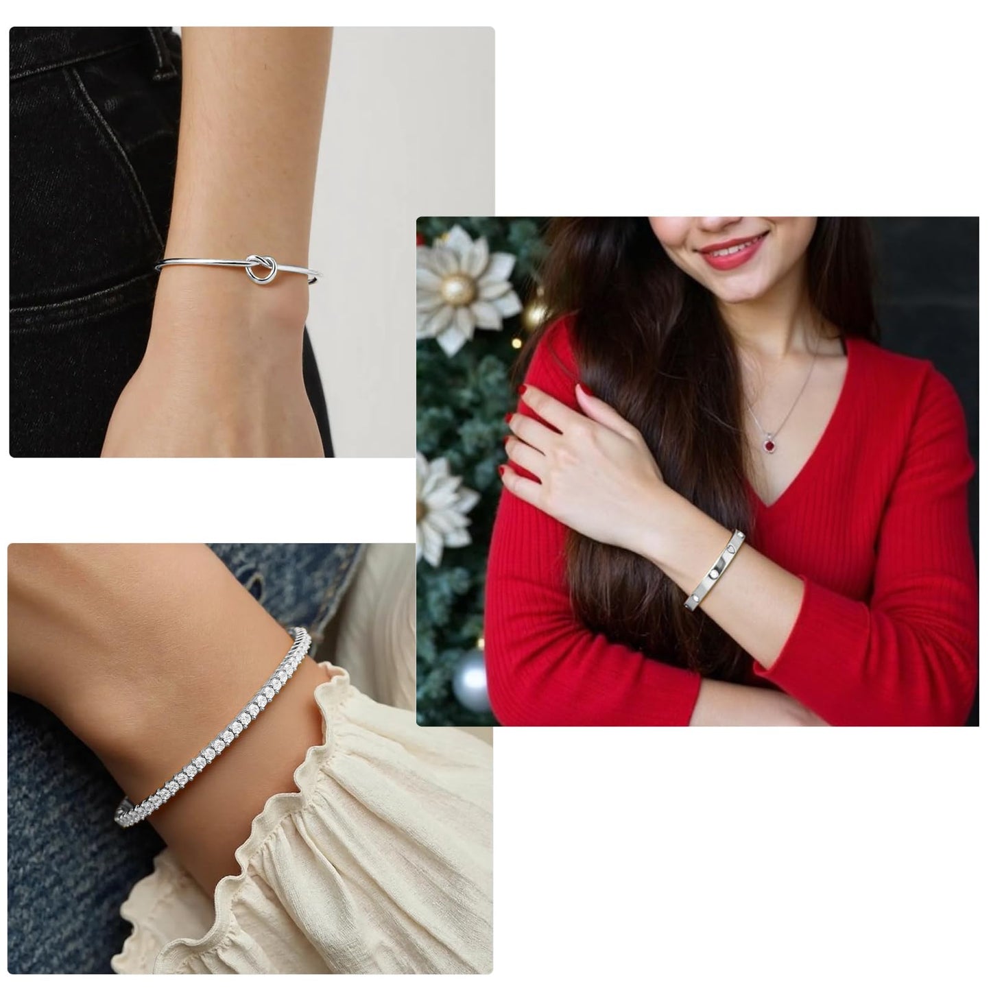 FAFUGA 18 K Silver Plated Love Bangle Bracelet Stack Cuff Jewelry for Women Jewelry Set for Women Gift with Box (style17)
