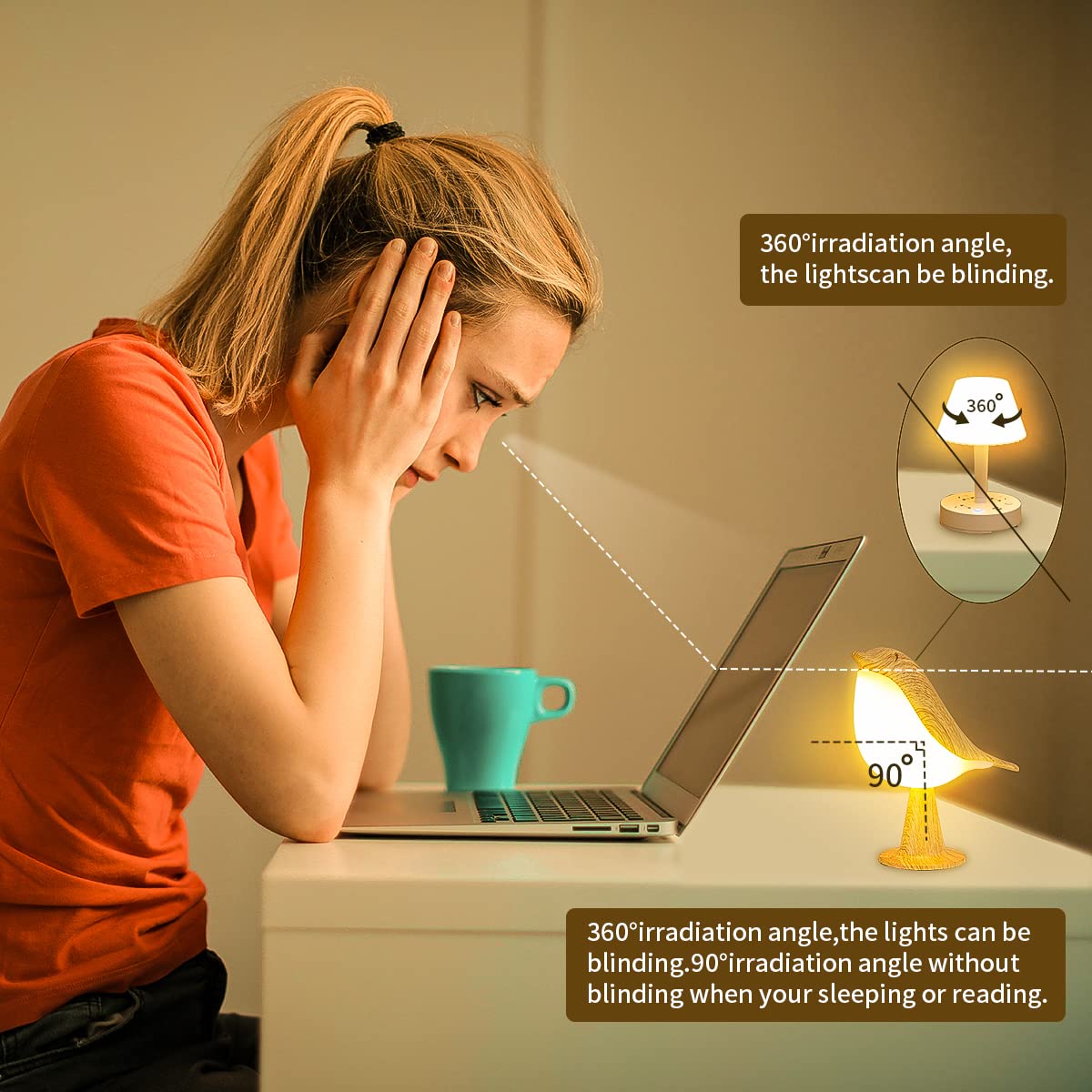 Xhope4u Small Cordless Bedside Lamp, Bird Lamp Touch Sensor, LED Table Lamp with Touch Dimmer,3 Level Brightness Nightstand Lamps, Rechargered Desk Lamp for Bedroom, Office, College Dorm Room