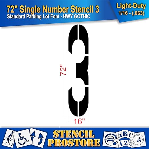 Pavement Stencils - 72 inch Single Number Stencil - 3-72" x 16" x 1/16" (63 mil) - Light-Duty