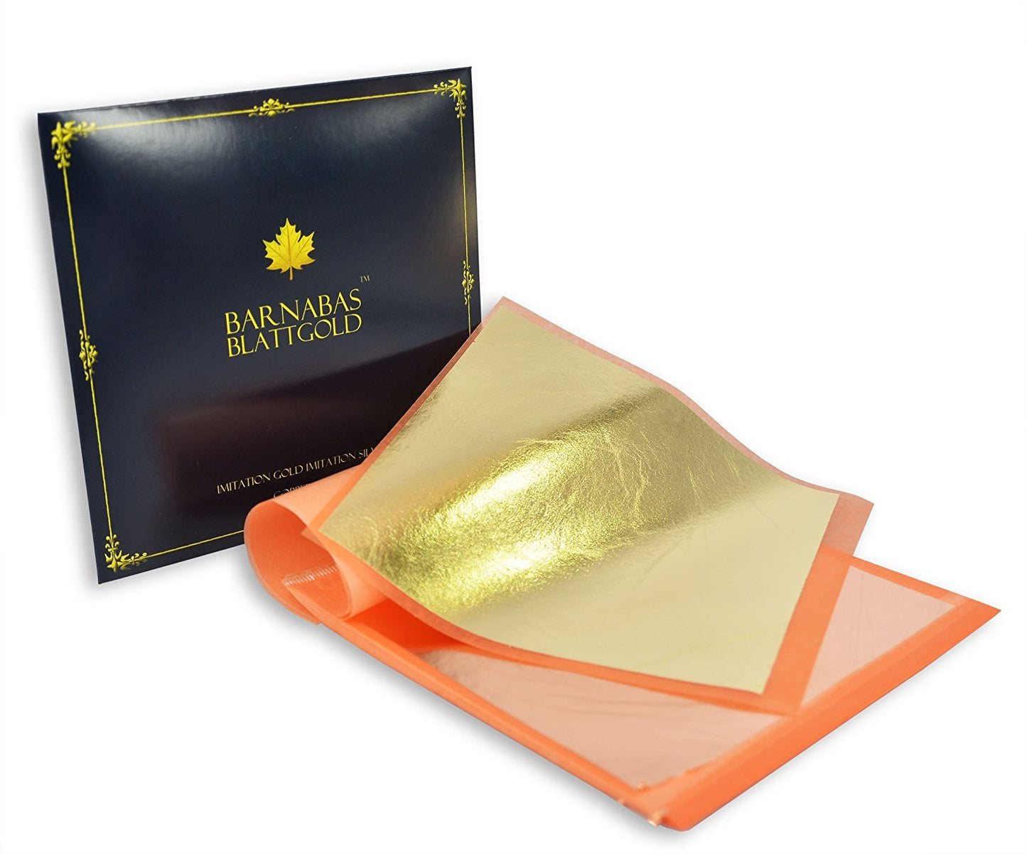 Barnabas Blattgold Imitation Gold Leaf, Transfer Patent [25 Sheets, 5.5 inch], Metal Foil Leaf for Painting, Arts and Crafts