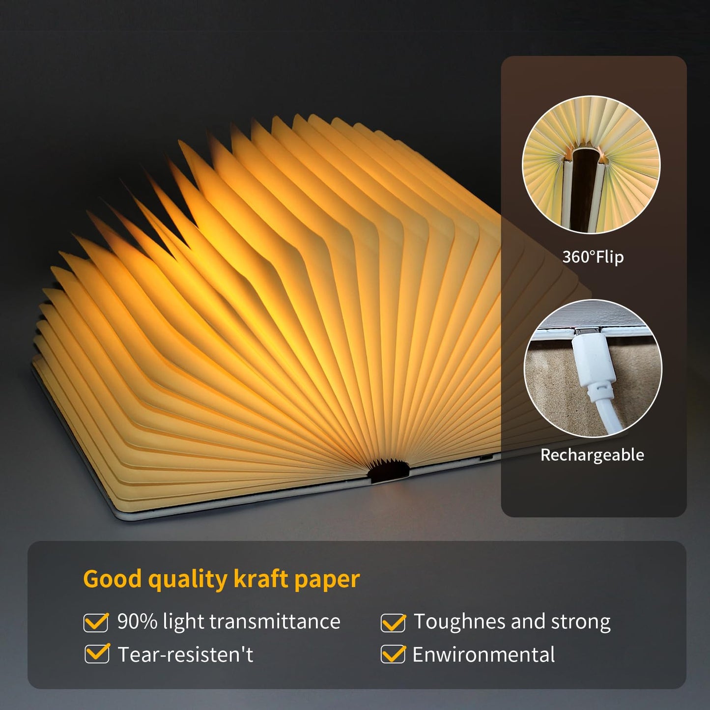 QXMGCBOK Retro Folding Book Lamp,Novelty LED Night Light,Relief 3-Color Desk lamp, Gift for Book Lovers and Librarians (Small Size)