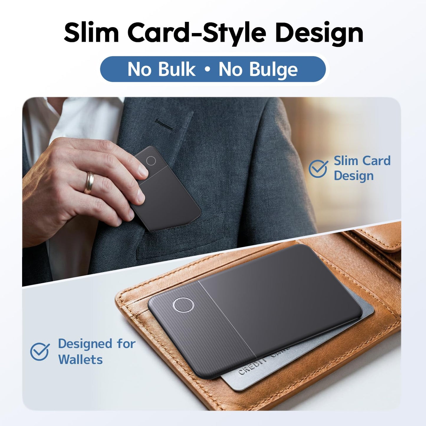 Slim Rechargeable Tracker Card for Apple Find My – Ultra-Thin Wallet Finder for iPhone, Bluetooth Item Locator for Wallet, Keys & Passport (iOS Only, Black)