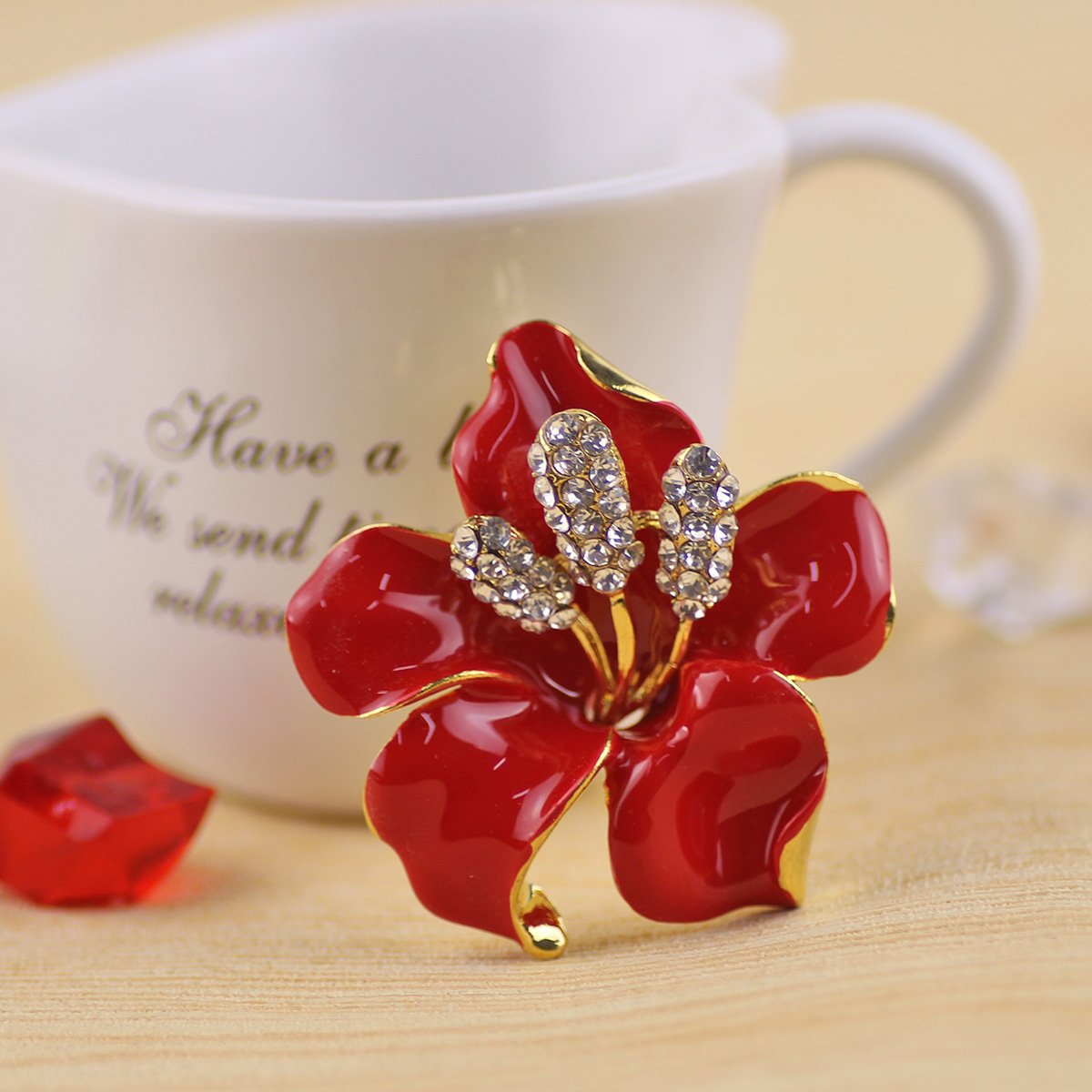 Merdia Designer Brooch with Created Crystal | Elegant Collar Pins for Women, Red 29.8g