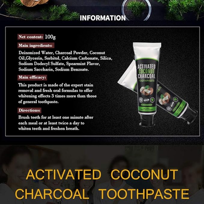 ZJchao Bamboo Charcoal Toothpaste, Activated Charcoal Coconut Oil Toothpaste for Teeth Whitening