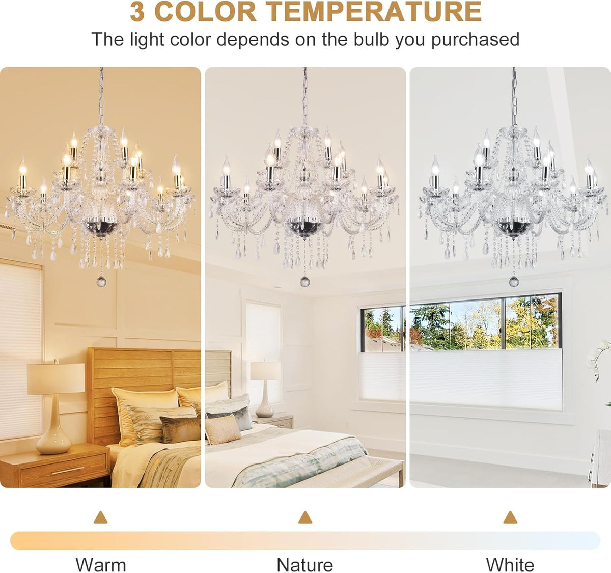 Modern Elegant 10 Lights K9 Crystal Glass Chandelier Silver Pendant Ceiling Lighting European Style for Dining Living Room Bedroom Transparent, 10 E12 Bulbs Required