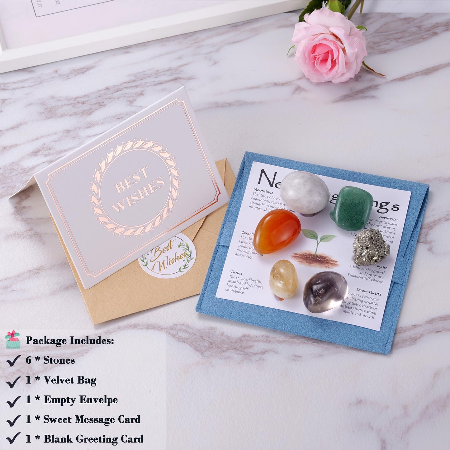 New Beginnings Crystal Set for Women, 6 Natural Healing Crystals for Fresh Start and New Chapter, Spiritual Encouragement Stones for Graduation Divorce New Job Moving Away Gift