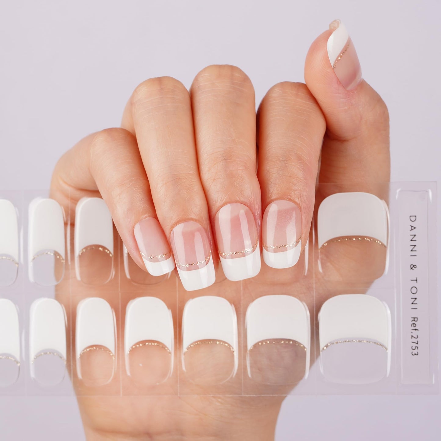 DANNI & TONI Semi Cured Gel Nail Strips French (Chic Line) Glitter French Line Gel Nail Wraps 28 Stickers