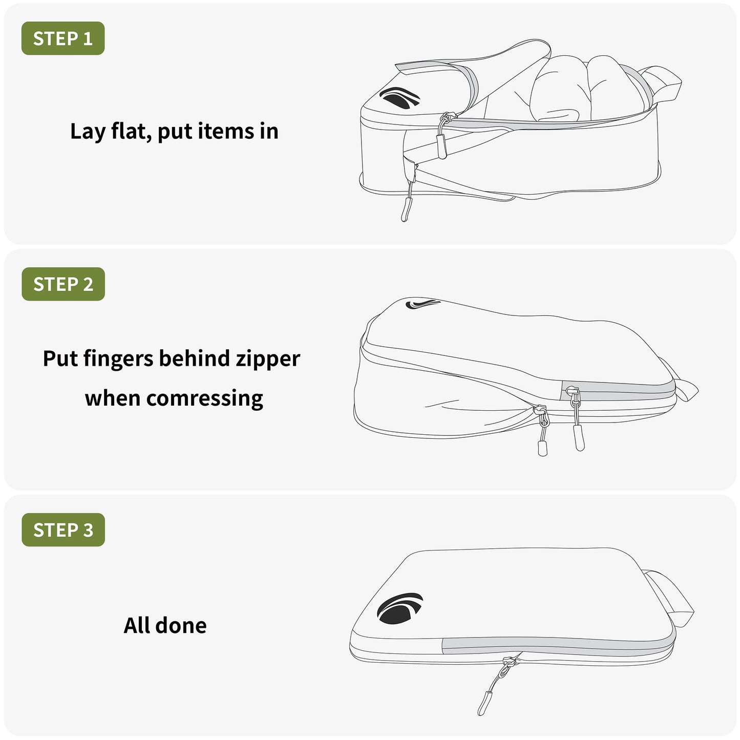 Cipway - 5 Set Compression Packing Cubes for Travel, Ultralight Packing Organizers for Luggage Suitcase & Backpack (Green), L