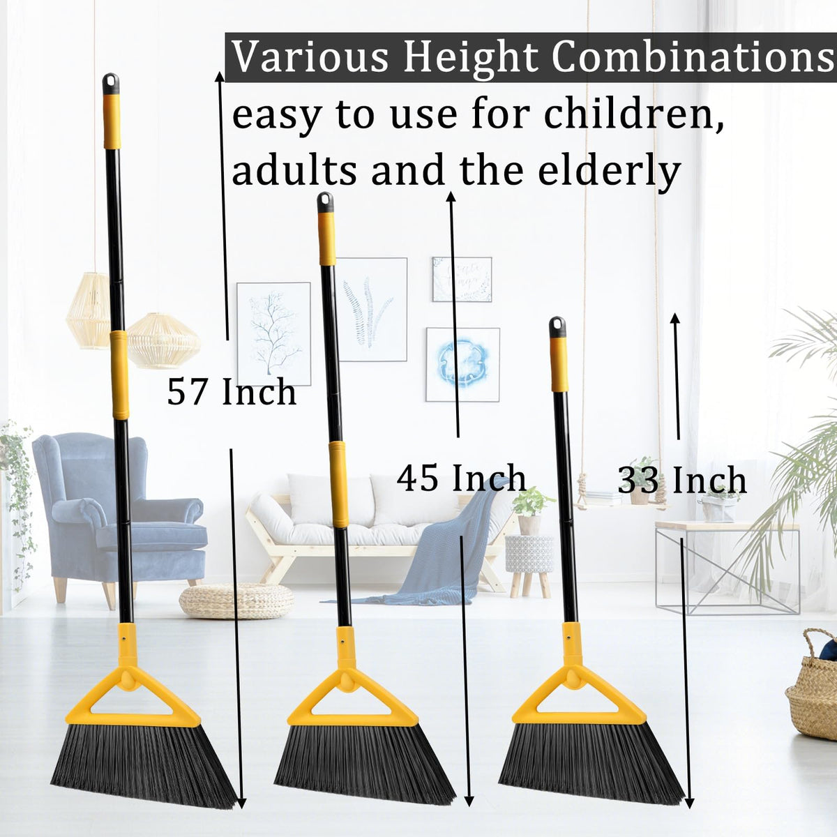Heavy Duty Yellow Angle Broom with Long Handle (4 Count)