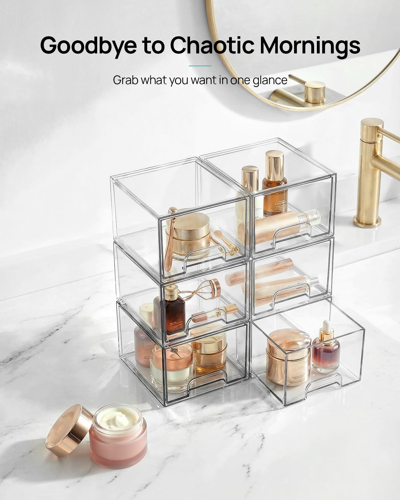 Vtopmart Clear Under Sink Organizer, 8 Pack Stackable Storage Drawers Set Designed to Fit Bathroom&Kitchen Under-Sink Organization