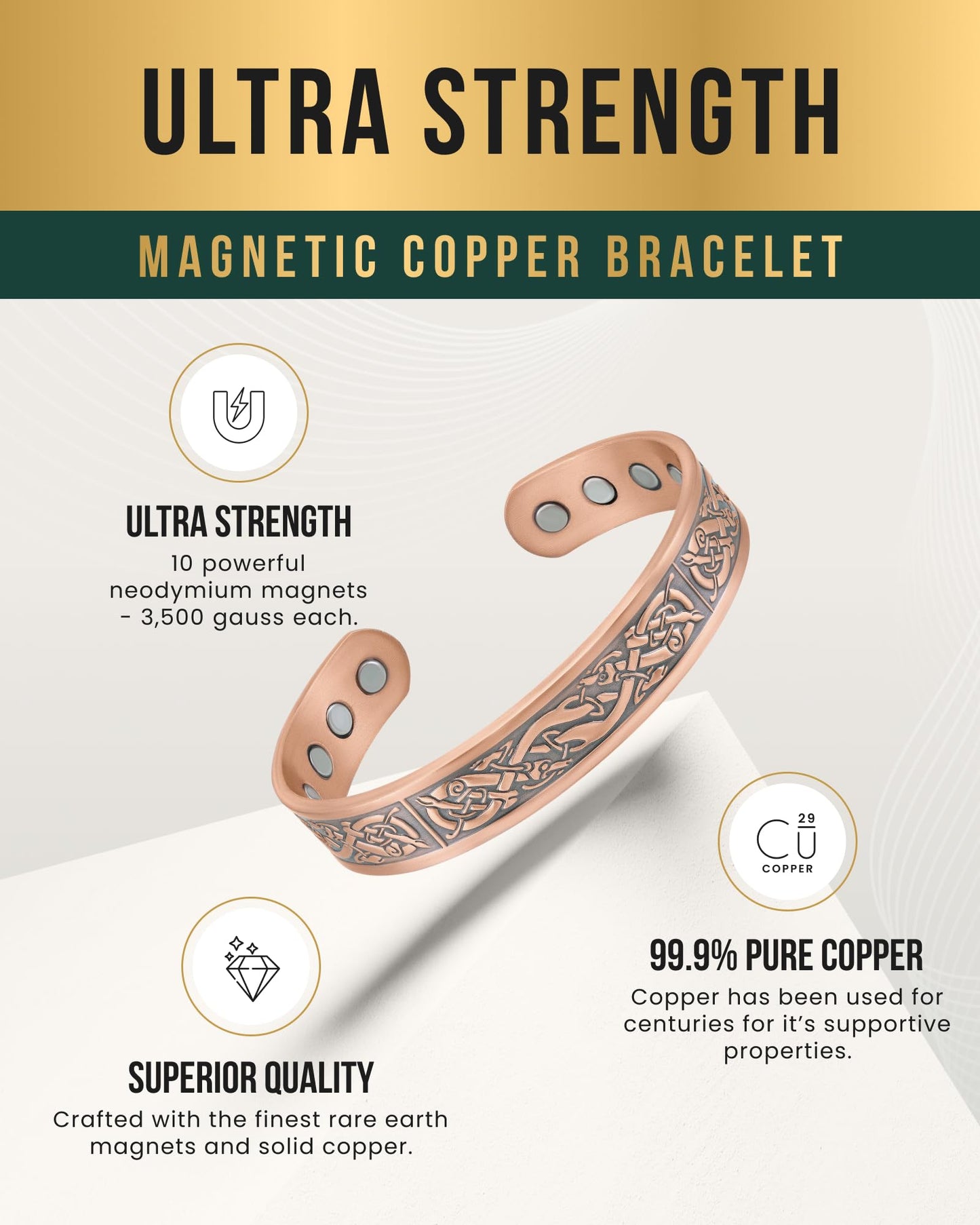 MagnetRX® Magnetic Copper Bracelets for Men – Effective 99.9% Pure Copper Bracelet for Men – Adjustable Copper Magnetic Bracelets (Viking)