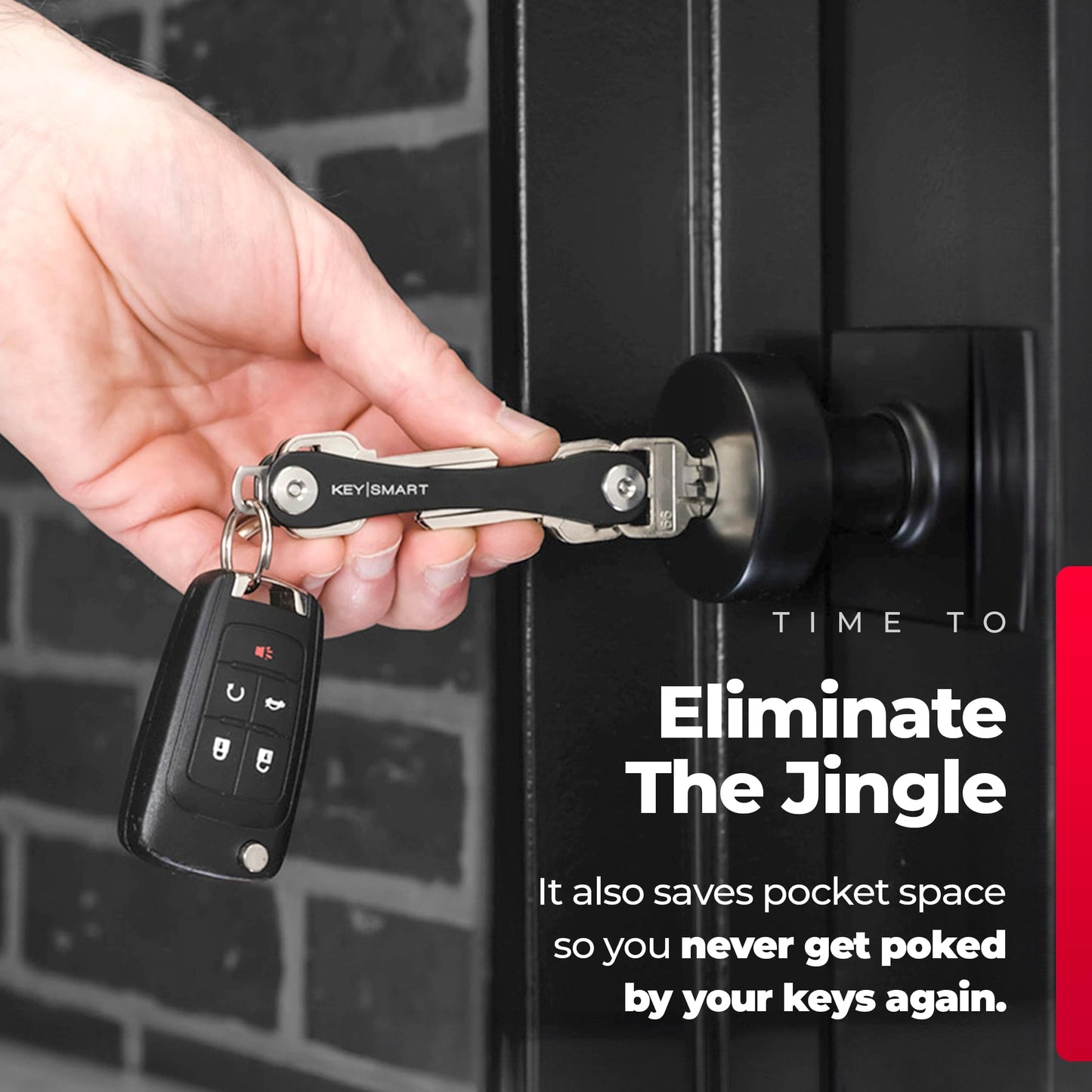 KeySmart Flex - Key Holder for Keychain, Compact Key Organizer for Key Chain, Minimalist Clutter-Free EDC Keychains Key Ring, Black 2-Pack, 8 Keys