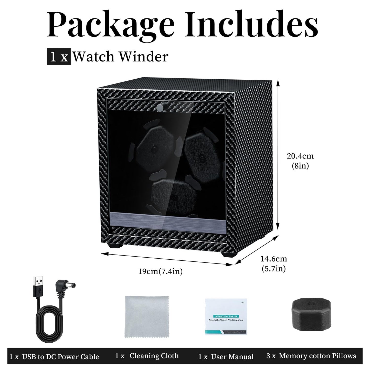 Mcbazel Watch Winder for Automatic Watches, 4 Rotation Modes Watch Winder Box with Super Quiet Motor, Blue LED Light, Memory Foam Pillows, Gift for Men & Women [Black]