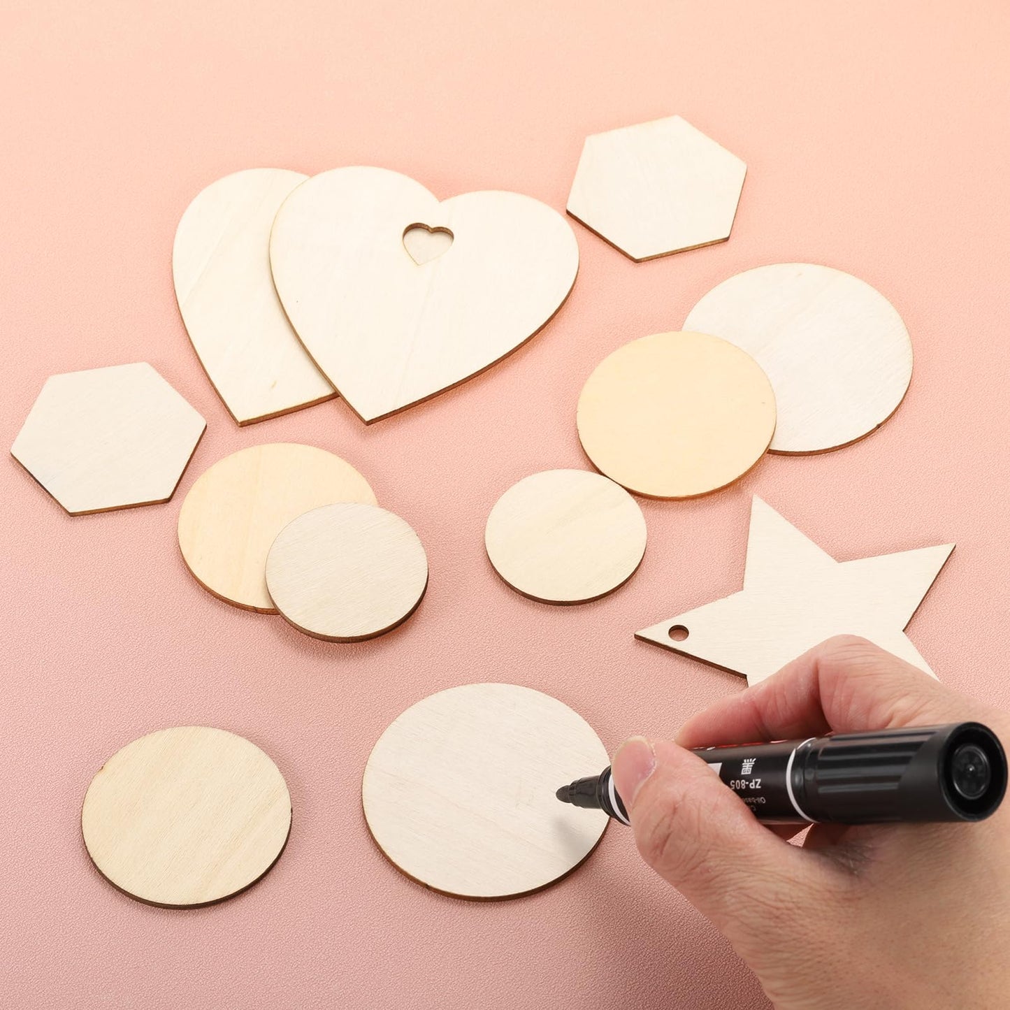 PATIKIL 2.4 Inch Unfinished Hexagon Wood Slices, 50 Pack Blank Wooden Discs Cutouts for DIY Art Crafts Painting Decor Christmas Decorations
