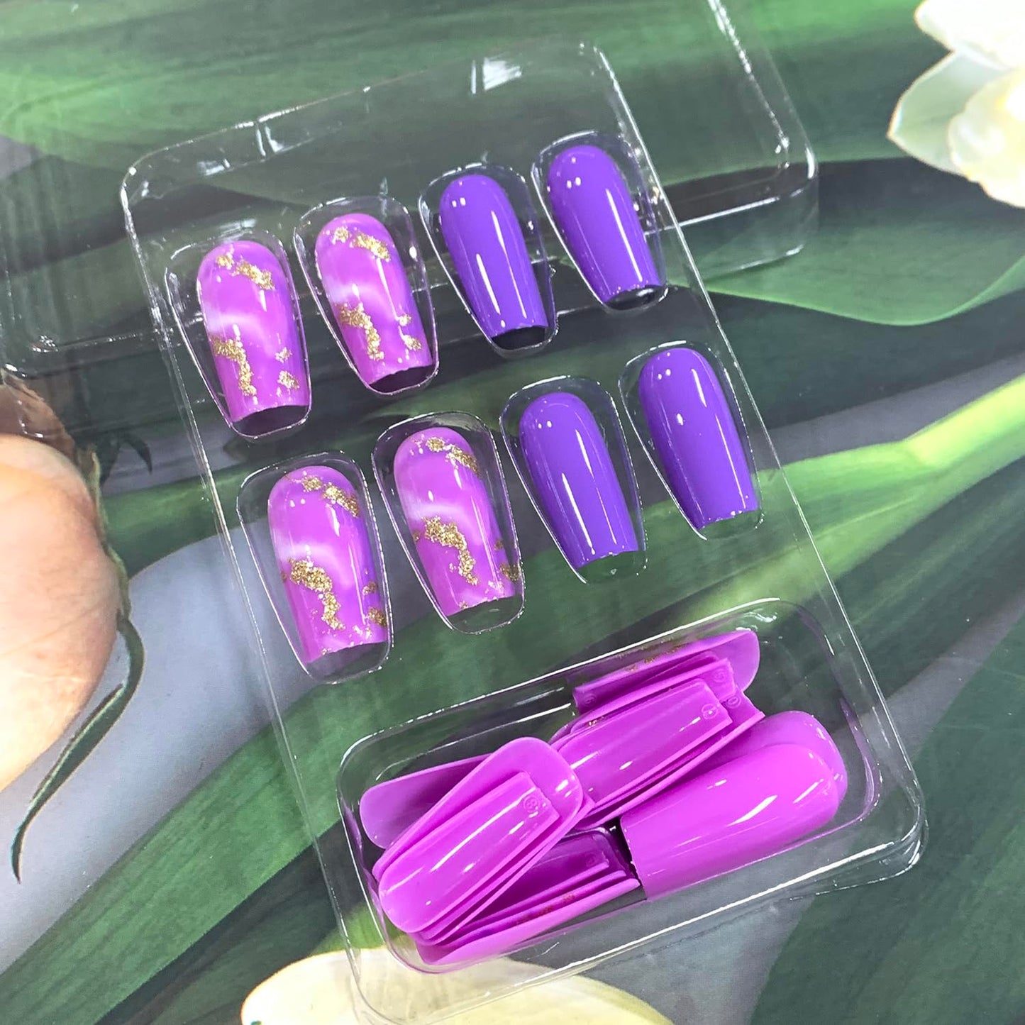 EYZOTSF Press on Nails Medium Square Shaped Acrylic Medium Square Shaped False Nails with Designs Artificial Short Coffin Fake Nails with Charms Glue ons Fingernails for Women Girls(A90102)