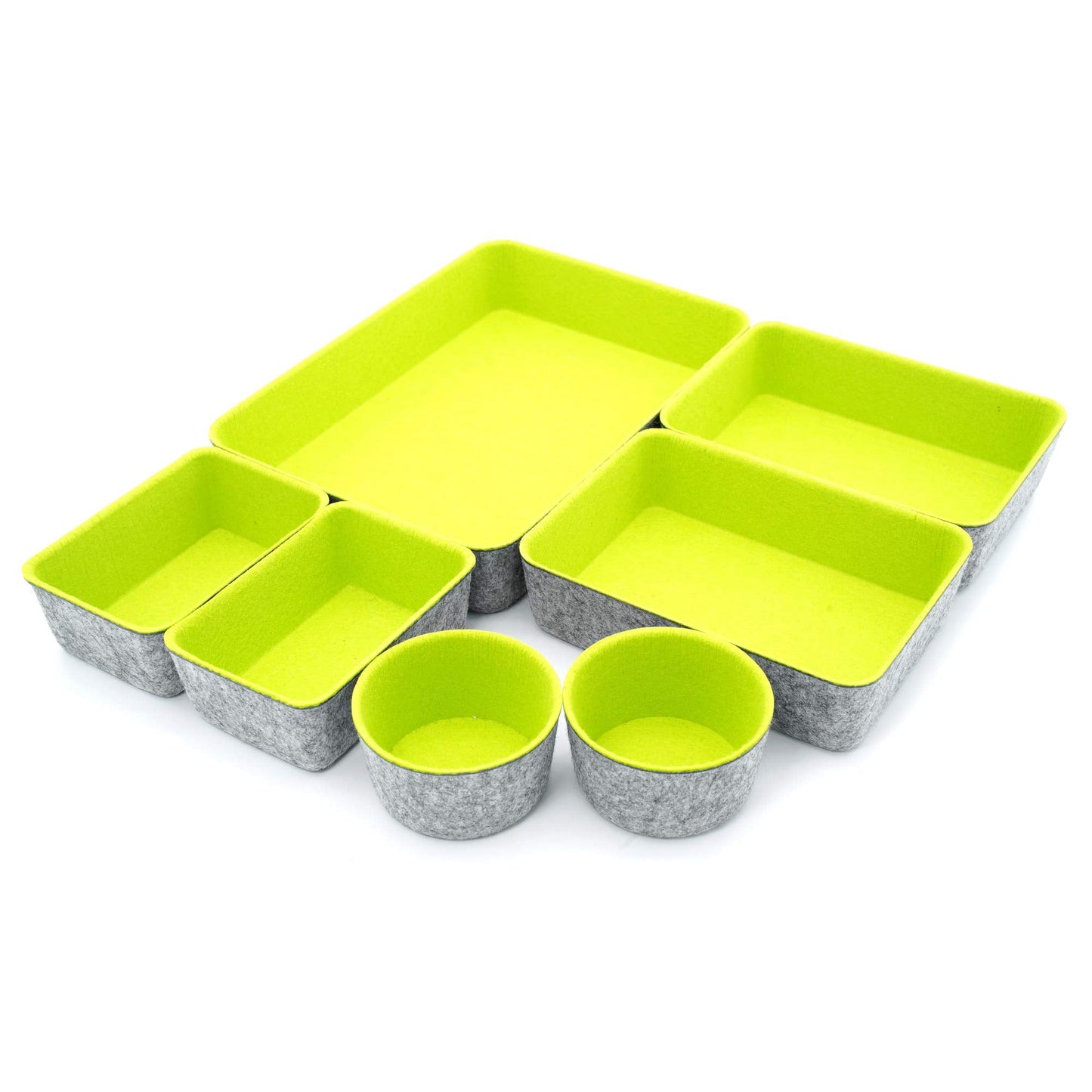 Welaxy Drawer organizer bin felt trays desk storage dividers for home office supplies Nightstand sort catchall entryway 7-piece Pack gift idea (Green)