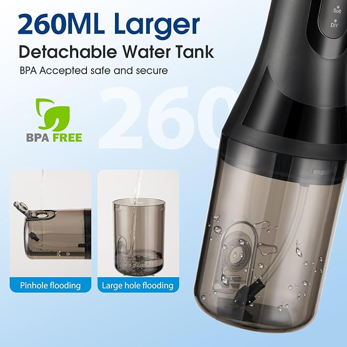 Water Dental Flosser Teeth Pick,Portable Cordless Oral Irrigator,260MLRechargeable Travel Irrigation Cleaner, IPX7 Waterproof,Electric Flossing for Teeth Cleaning