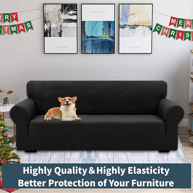 XINEAGE 2026 New 1 Piece Couch Covers for 2 Cushion (55"-69") Stretch Loveseat Sofa Cover Slipcover Jacquard Universal Furniture Protector with Elastic Bottom for Kids,Dog (Loveseat, Black)