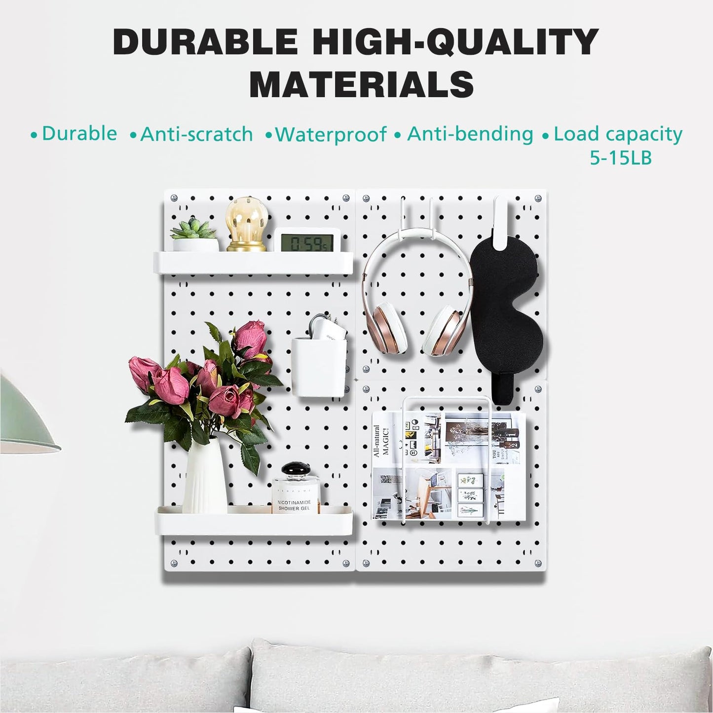 6Pcs Peg board, Pegboard Wall Organizer Panels, Wall Mount Display Small Pegboard Kits, Pegboard, Peg Boards for Wall Craft Room, for Kitchen, Garage, Workshop, Tool Accessories - White Pegboard