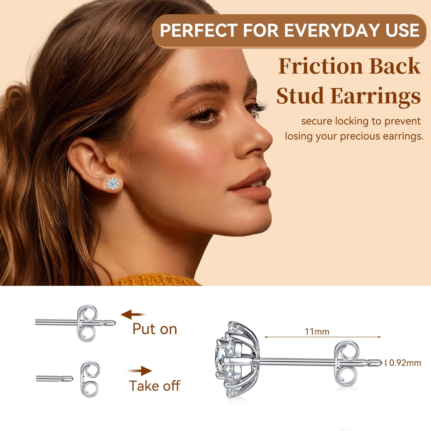 LULPS Moissanite Stud Earrings for Women, 2CT Round Cut D Color VVS1 Clarity Lab Created Diamond Earrings, 18K White Gold Plated 925 Sterling Silver Friction Back, Hypoallergenic