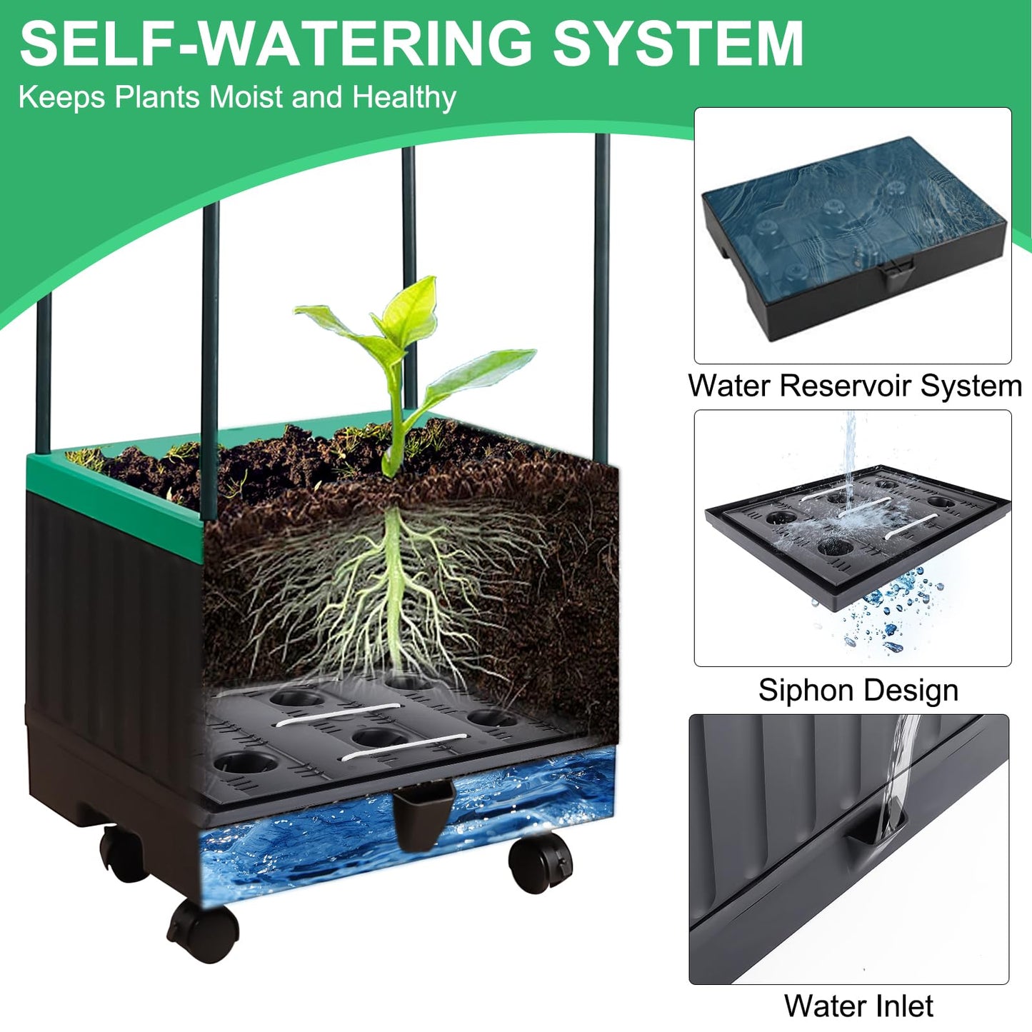 Yhtpouqe Raised Garden Bed with Self Watering Garden Pots, Planter Box with Trellis for Climbing Plants Vegetable Vine Flowers, Tomato Cage Planter for Indoor Outdoor Yard Greenhouse Use