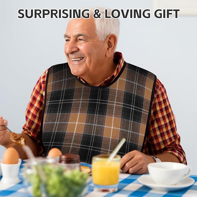 XKDOUS 2pcs Adult Bibs For Men Washable, Reusable Waterproof Large Bibs For Adult, Clothing Protector With Crumb Catcher, Brown & Green Bibs For Eating, Feeding Elderly Senior Citizens Gifts