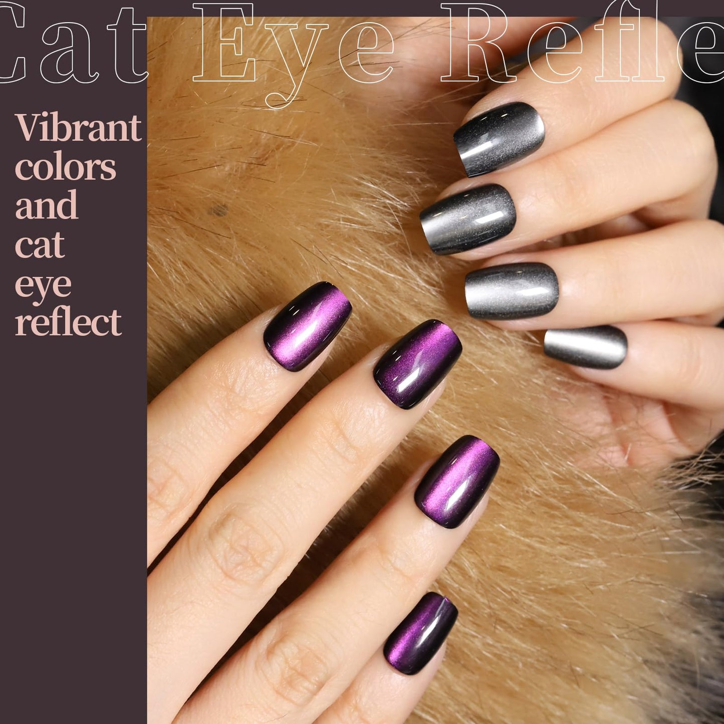 FANDAMEI Cat Eye Press On Nails, 6 Colors Press On Nails Short Square, Natural Fake Nails Fine Diamond Shine, Glossy Ombre, Cat Eye Nails for Women with Salon Quality, Press on Nails Kit